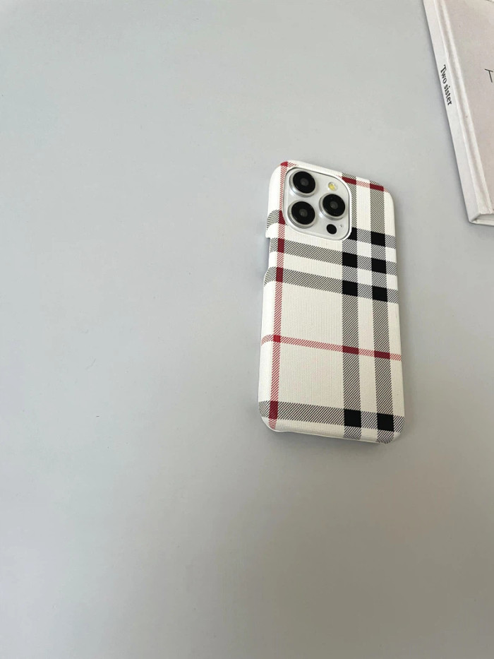 White Plaid Pattern Leather Grain Phone Case 28653784