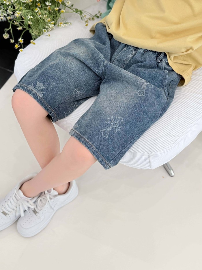 Cross Print  Washed Denim Shorts for Kids 29008975