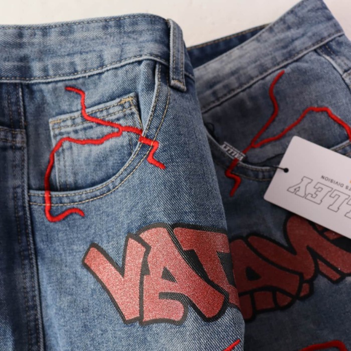 Red Letter Lightning Embroidery Washed Denim Shorts 2 colors 29047377