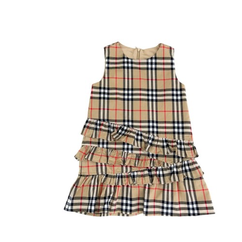 Khaki Vintage Check Kids A-Line Sleeveless Dress for Kids 29000405