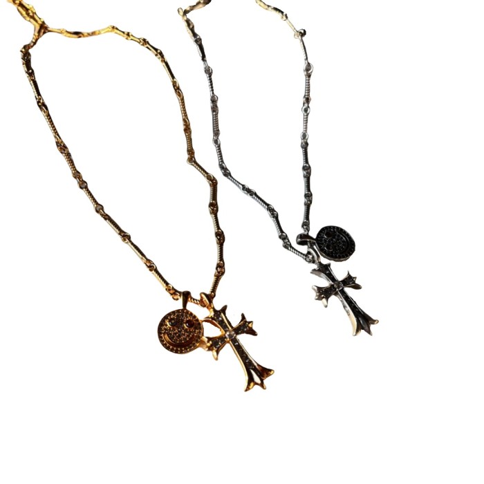28203280 Smiley Face Full Diamond Cross Necklace 2 colors