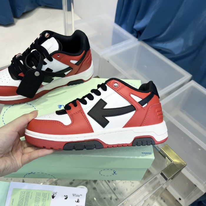 1:1 quality version OW Out Of Office OOO Low Tops Black White Red OMIA189S23LEA0012510