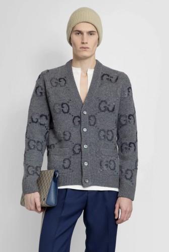 1:1 quality version Gradient jacquard super heavy wool cardigan