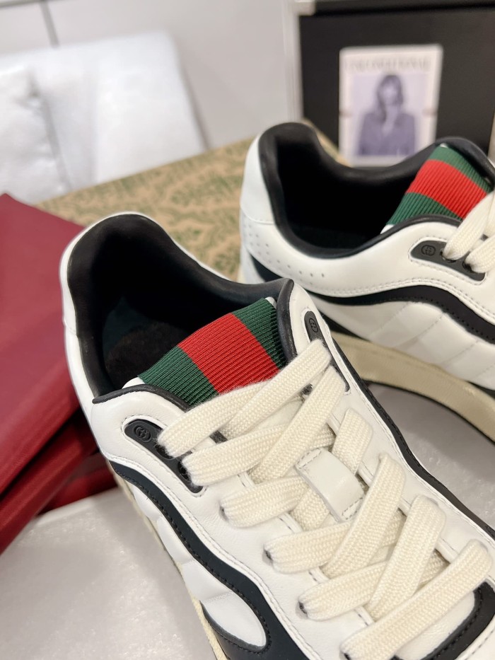 1:1 quality version Re-Web White Burgundy Leather Sneakers with Web Detail Retro Shoes 2 colors 28974481