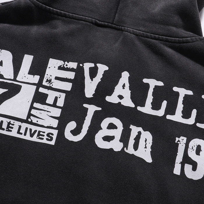 Large Chain Back Letter Printed Washed Version Hoodie 28711245