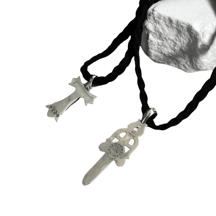 28204280 Cross & Sword Leather Cord Braided Necklace 2 styles