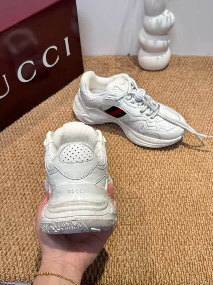 1:1 quality version Gucci White Leather Low Top Dad Sneakers Casual Web Detail Shoes 28974551