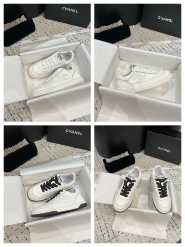 1:1 quality version Leather Logo Embroidered White Shoes 2 colors