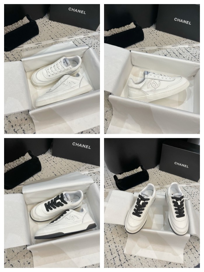 1:1 quality version Leather Logo Embroidered White Shoes 2 colors