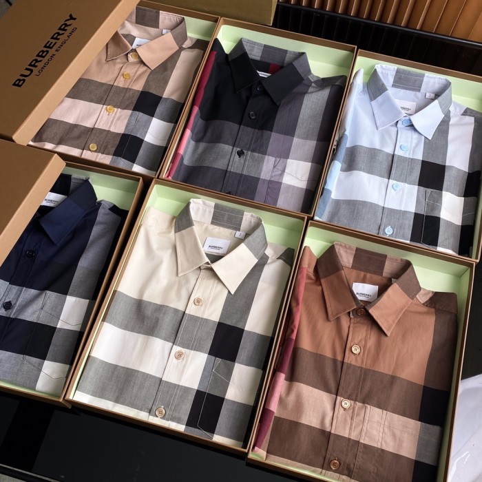 1:1 quality version Plaid Stretch Cotton Poplin Long Sleeve Shirt 8 colors 28875206
