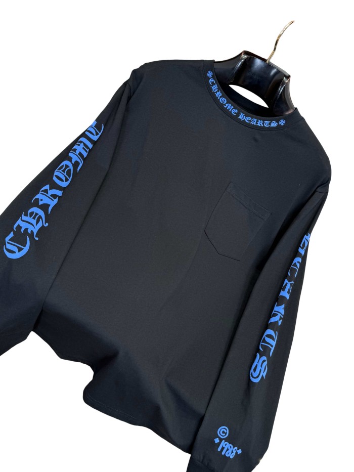 1:1 quality version Blue Ink Print Pocket Long Sleeve T-Shirt 28946646
