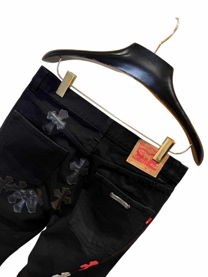 1:1 quality version  color-block cross appliqué glitter jeans 28959574