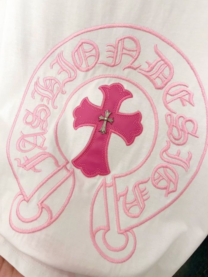 Sanskrit Cross Pink Leather Label Embroidery Tee 3 colors 28884595