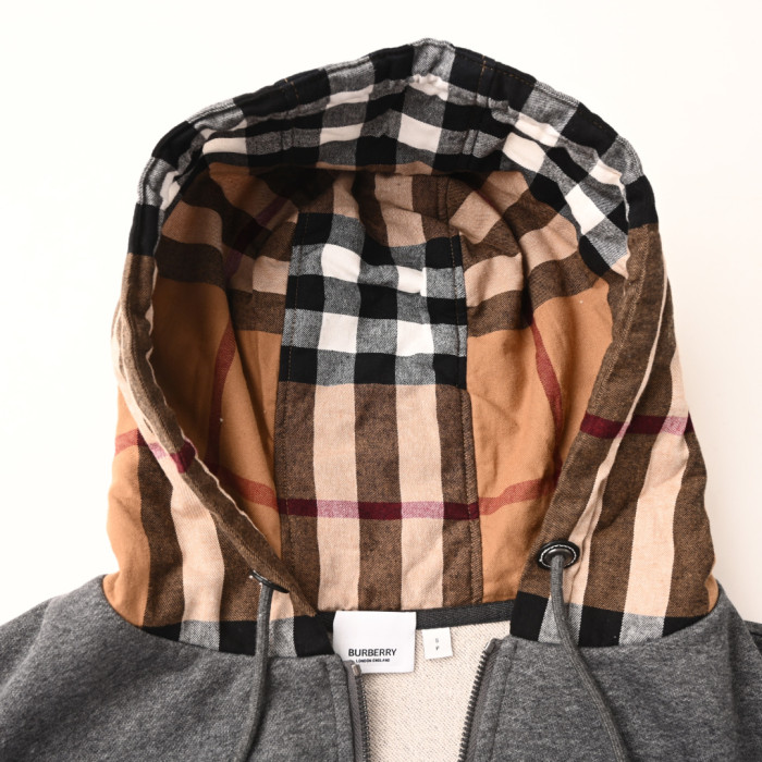 1:1 quality version Plaid Patchwork Zipper Hoodie 3 colors  28478620