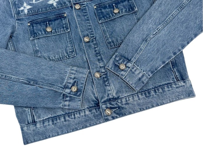 1:1 quality version White Logo Embroidered Blue Denim Jacket 28687458