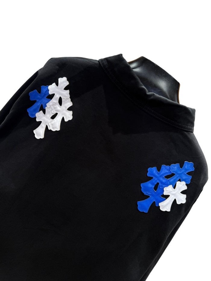 1:1 quality version blue & white cross leather patches denim Vintage jacket 28959626