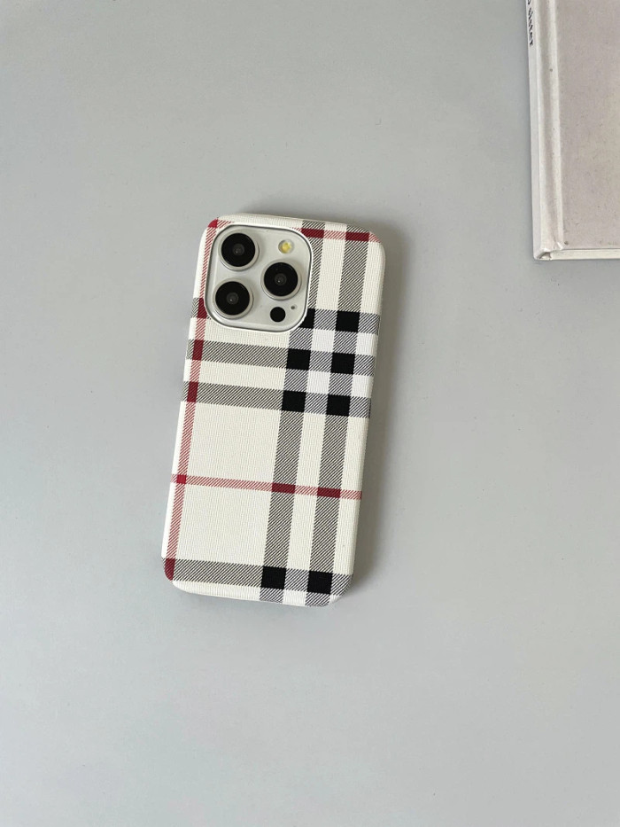White Plaid Pattern Leather Grain Phone Case 28653784
