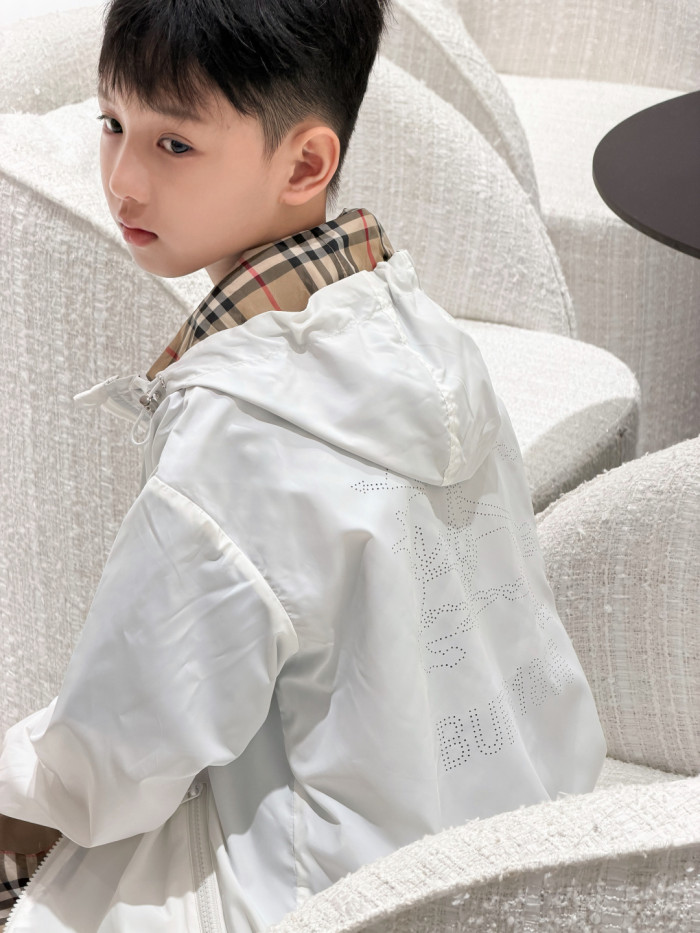 Reversible Check Waterproof Windproof Lightweight Hooded Jacket for Kids 2 colors 29000388
