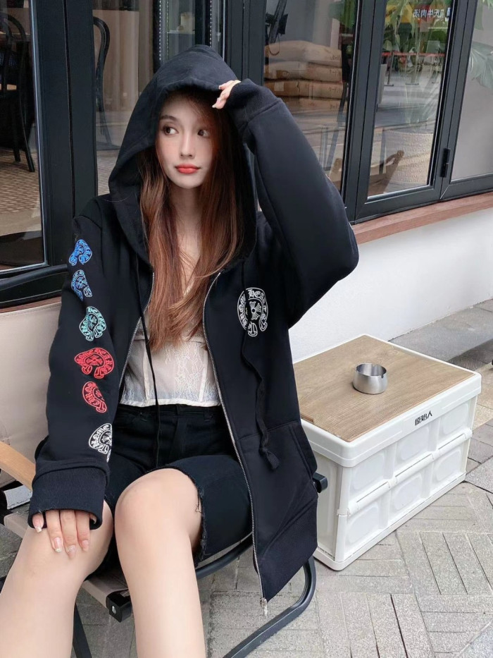 1:1 quality version Colorful Horseshoe Print Zipper Hoodie 28748497