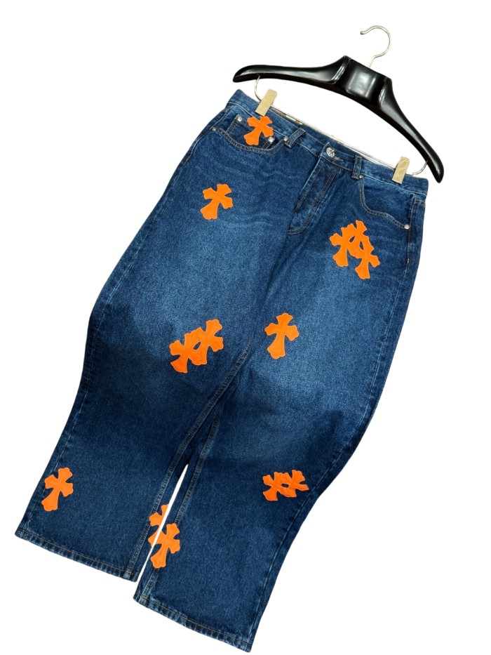 1:1 quality version  orange cross leather appliqués washed jeans 28959532