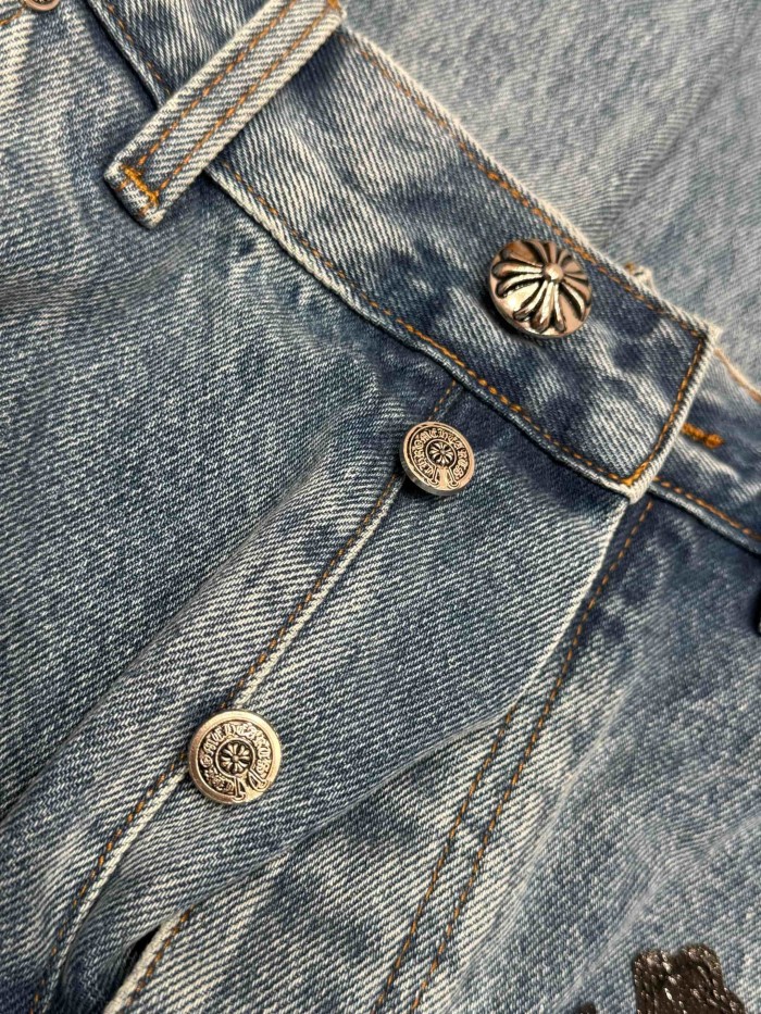 1:1 quality version  colored glitter cross distressed vintage washed jeans 28959375