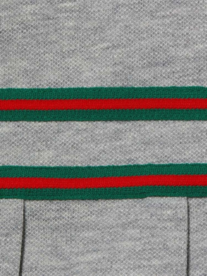 Grey Cotton Iconic Red-Green Web Sleeveless Dress for Kids 29008604