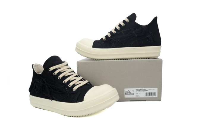 R*ck0wens DRKSHDW Fogachine Slashed Stretch Denim Low Black Milk DU01B7802 SBSLH 911