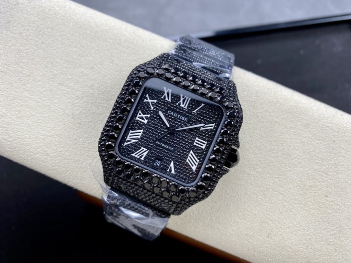 1:1 quality version Black Moissanite Diamond-Studded Santos Mechanical Watch【Dial diameter：39.8mm】28773787