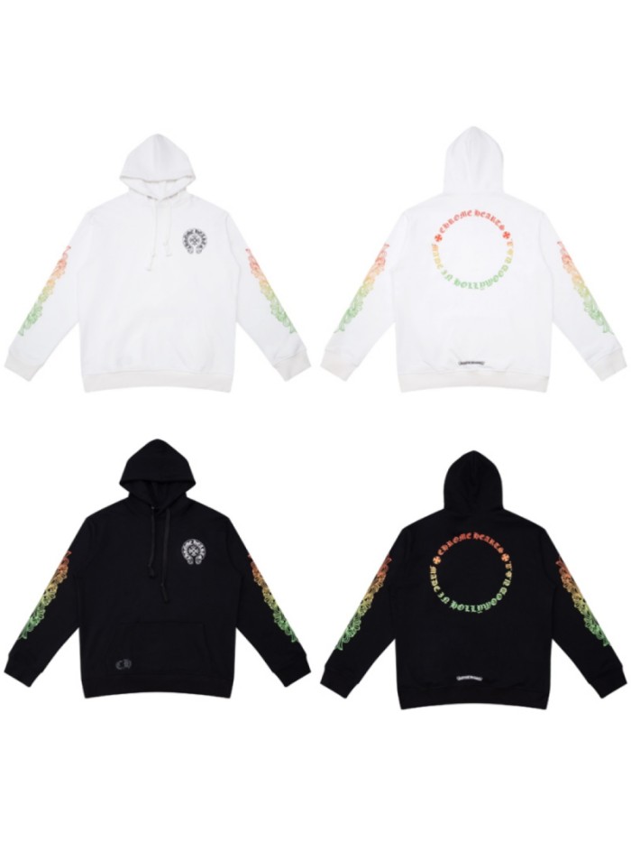 Yellow and Green Gradient Letter Horseshoe Hooded Sweatshirt 2 colors