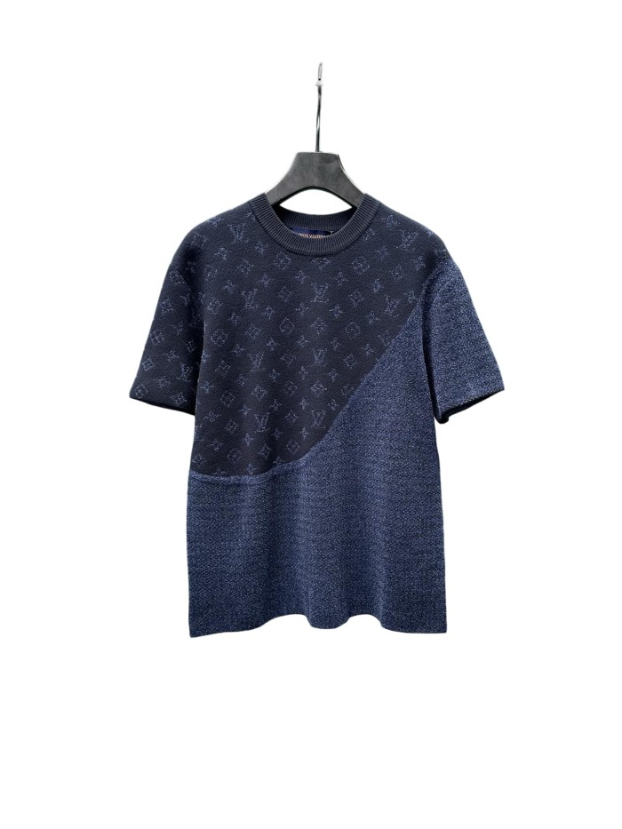 1:1 quality version Jacquard Horizontal Stripe Patchwork Crew Neck Knitted T-shirt 28963887