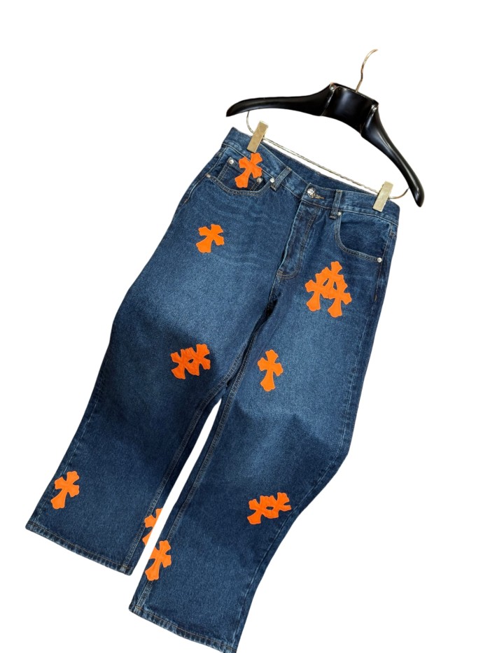 1:1 quality version  orange cross leather appliqués washed jeans 28959532