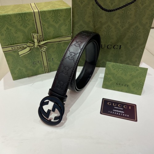 Black Buckle Classic Embossed Leather Belt【Width 3.8cm】28523798