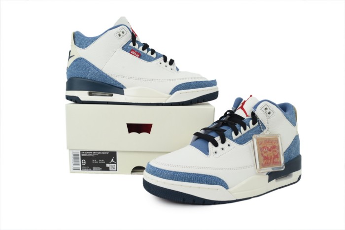 [plus-size shoes] 1:1 quality version Jordan 3 x Levi's White Blue Denim & Leather Basketball Shoes 29039820