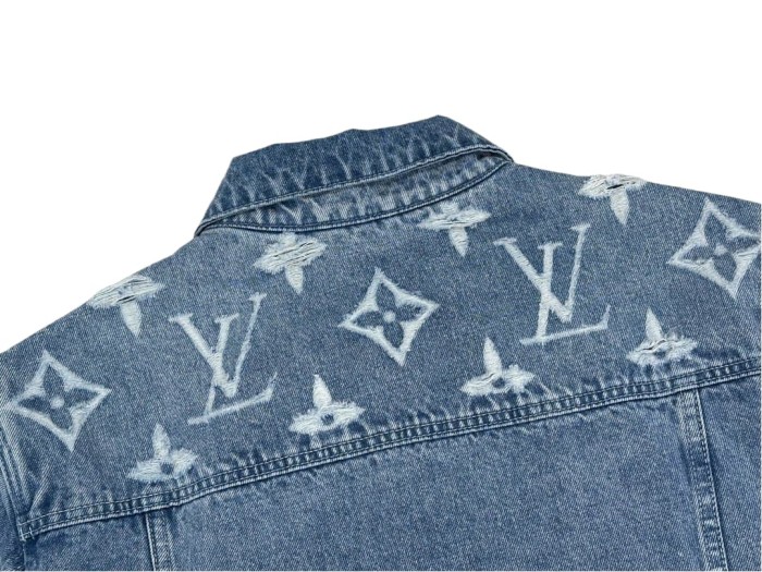 1:1 quality version White Logo Embroidered Blue Denim Jacket 28687458