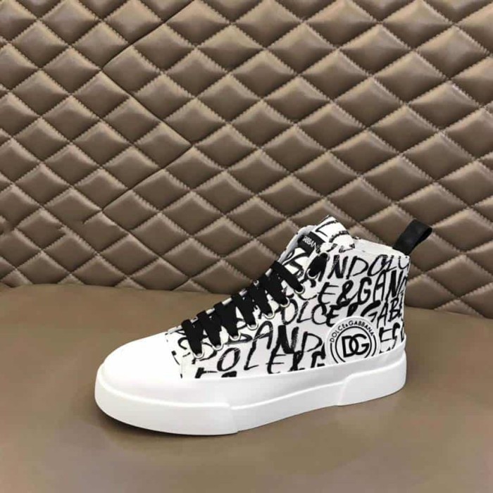 DOLCE AND  G@BB@N@ CANVAS PORTOFINO LIGHT MID-TOP SNEAKERS WITH DG LOGO PRINT    DG109