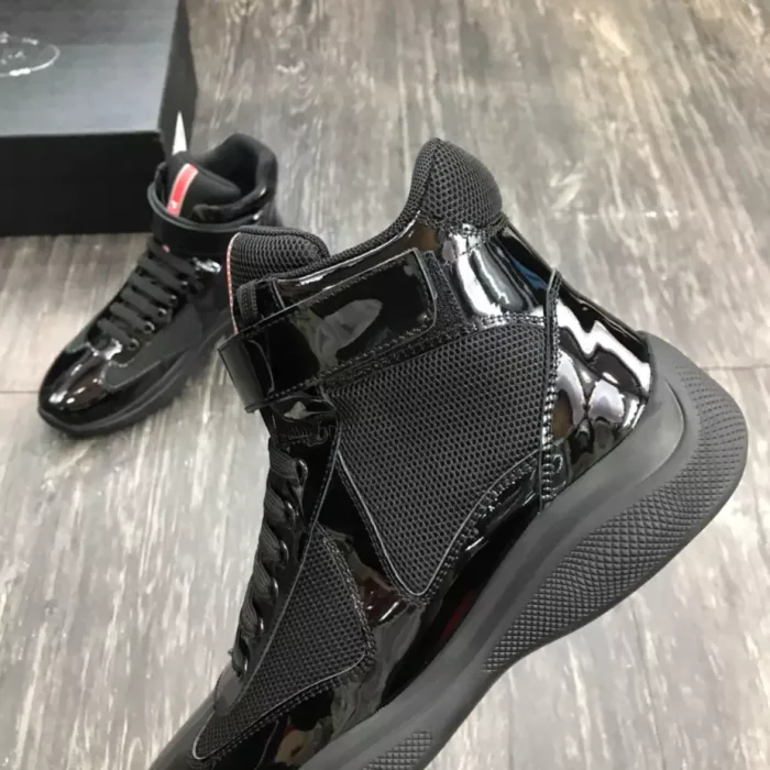 PR@DA@ AMERICA S CUP HIGH-TOP SNEAKERS IN BLACK   PRD021