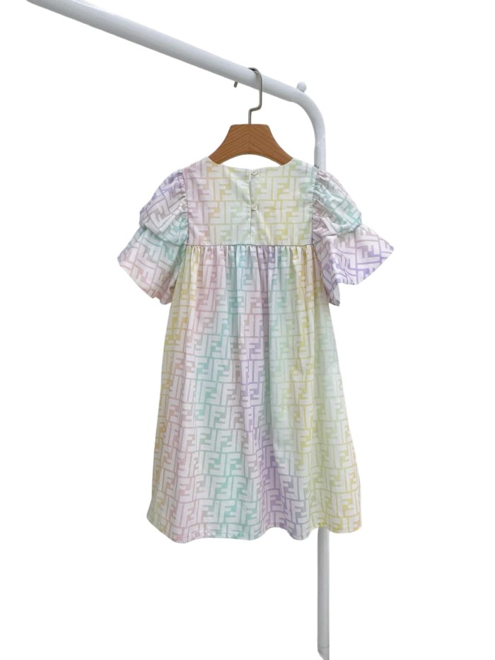 Rainbow Gradient Print Puff Sleeve Dress for Kids 29008801