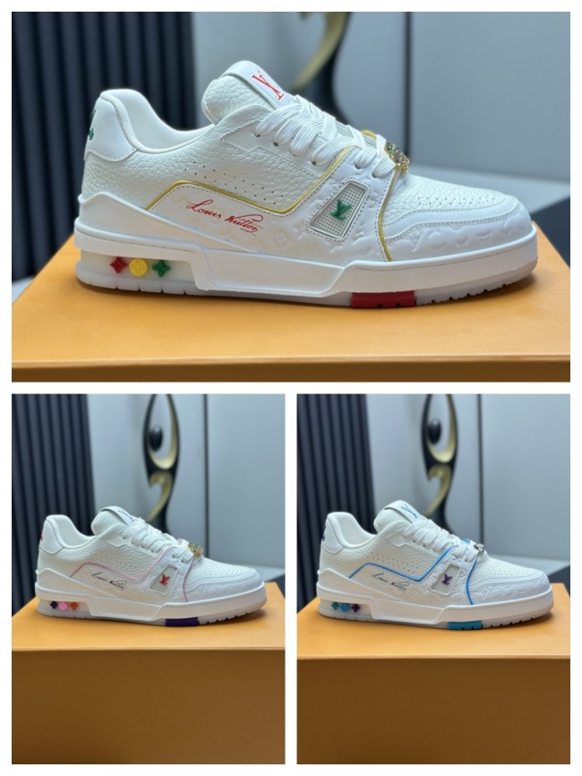 1:1 quality version 28367499 Cowhide Patchwork White Shoes 3 colors