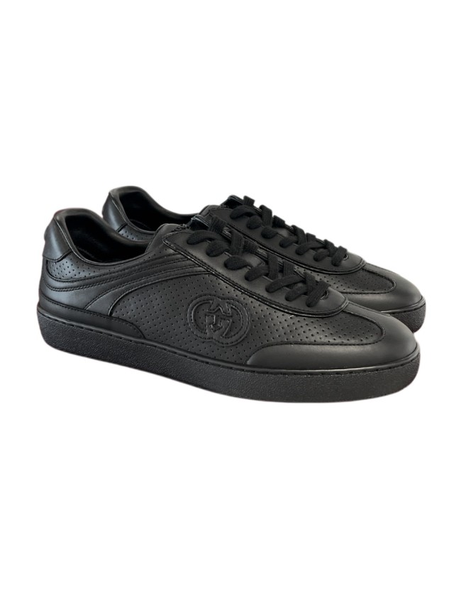 1:1 quality version Black Leather Perforated Low Top Sneakers 28974171