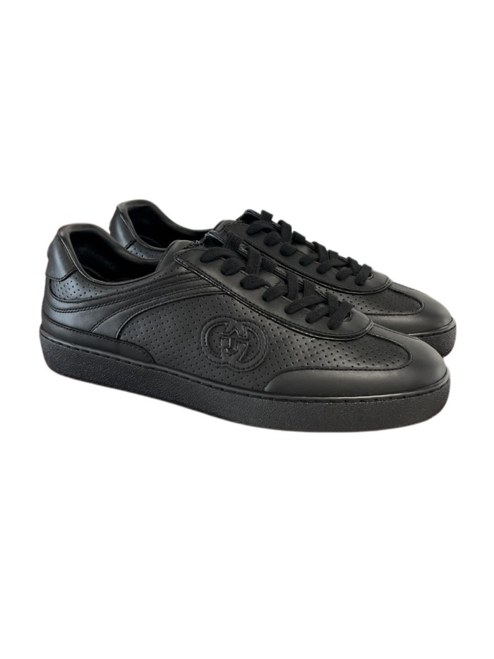 1:1 quality version Black Leather Perforated Low Top Sneakers 28974171