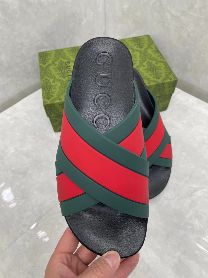 1:1 quality version Red and Green Cross Strap Slippers
