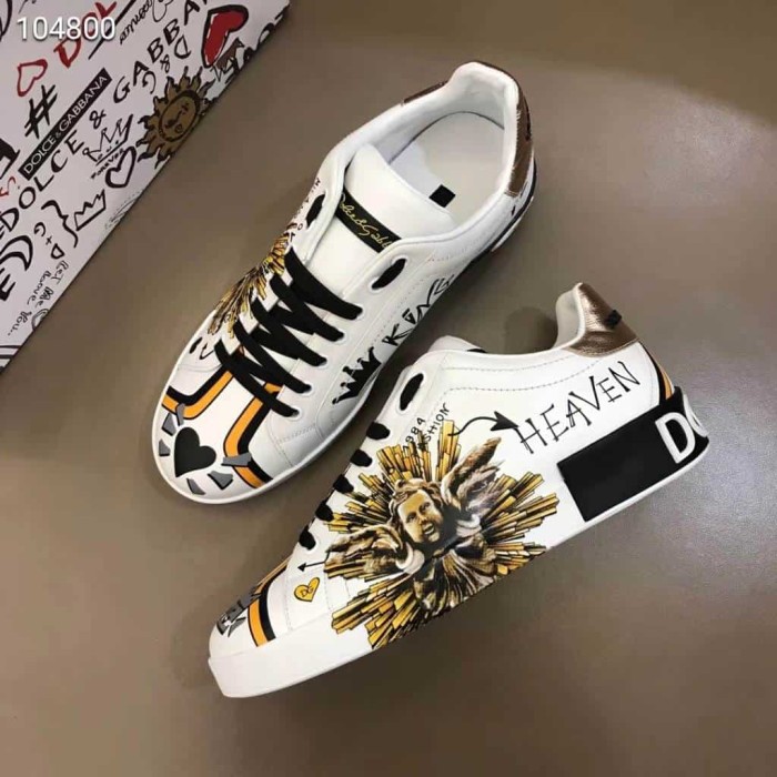 DOLCE    G@BB@N@ PRINTED CALFSKIN PORTOFINO SNEAKERS   DG7