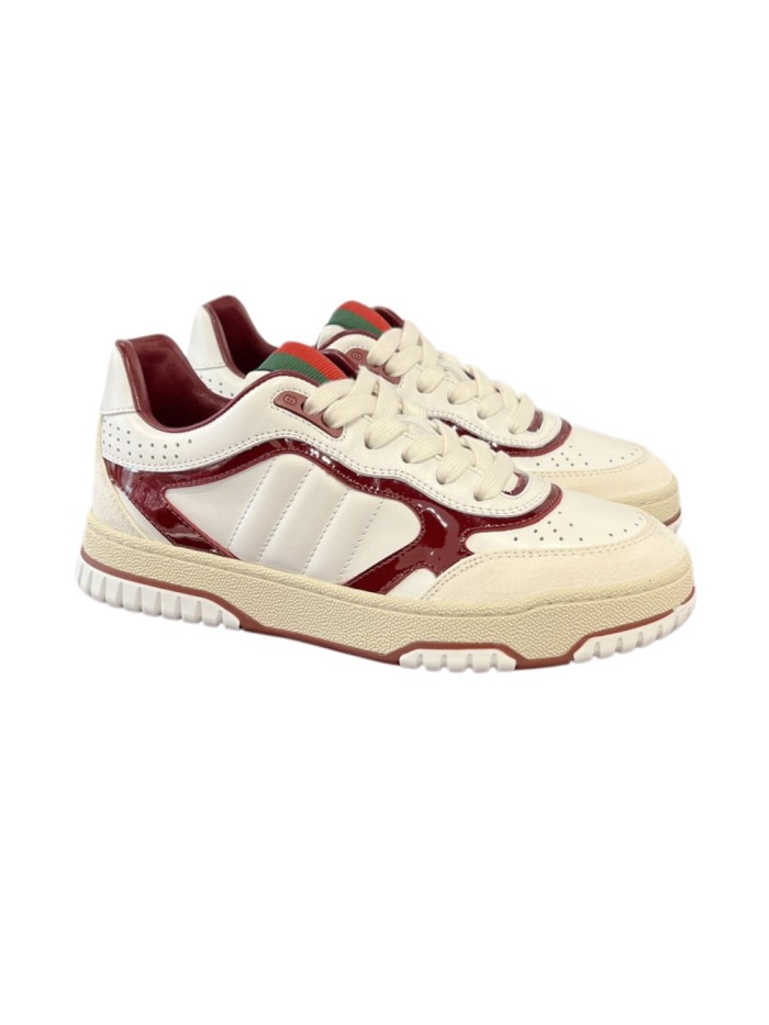 1:1 quality version Re-Web White Burgundy Leather Sneakers with Web Detail Retro Shoes 2 colors 28974481