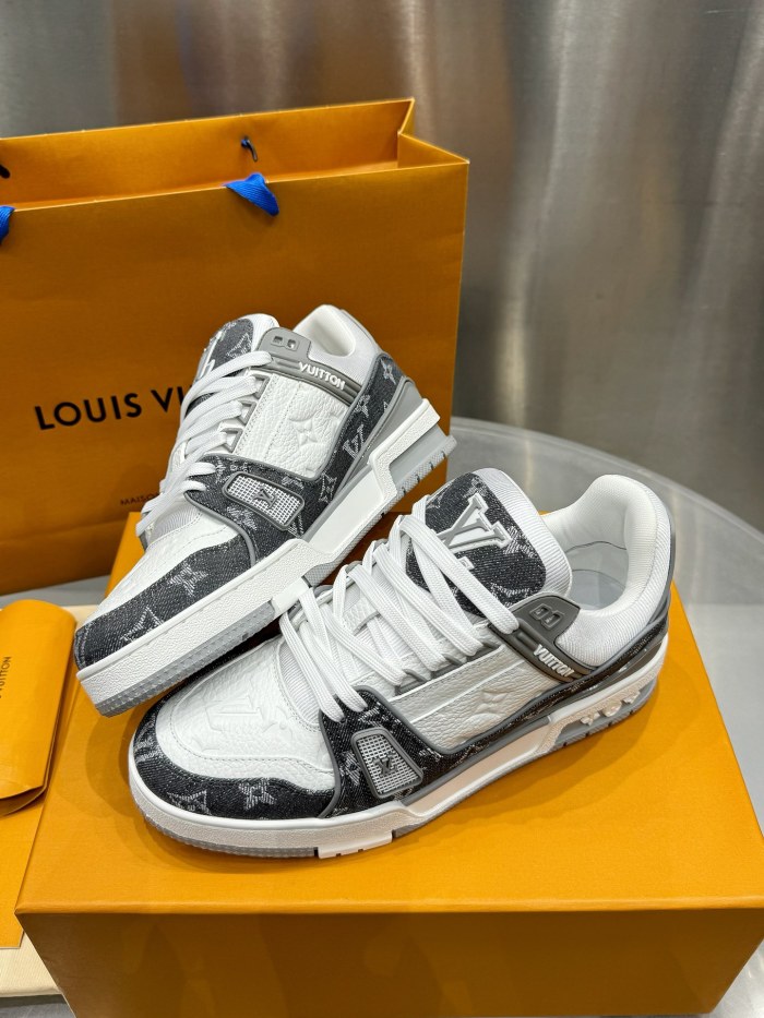 1:1 quality version Denim Leather Patchwork Lace-Up Board Shoes 2 colors