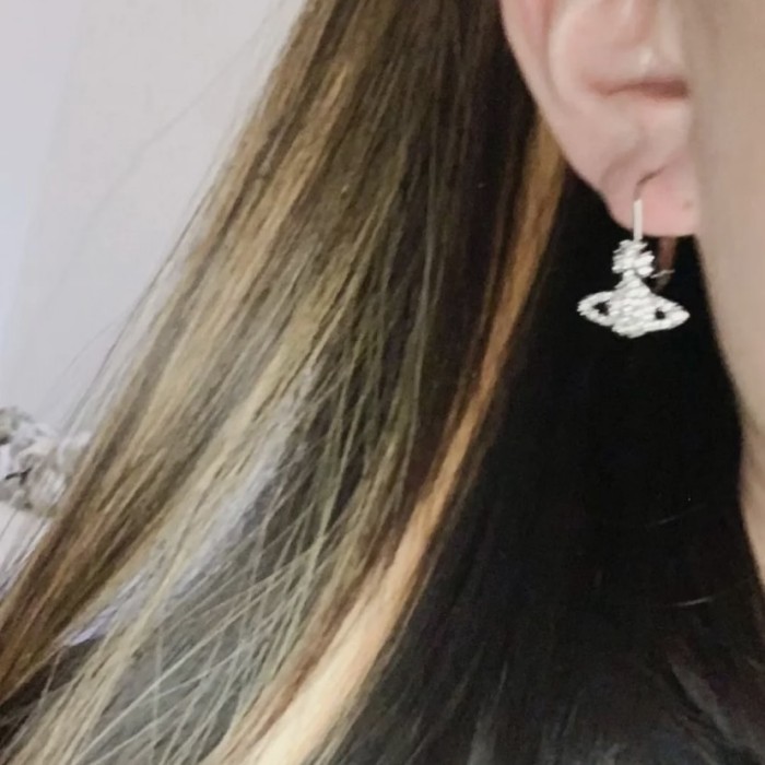 Small Logo Full-Diamond Saturn Stud Earrings 28659477