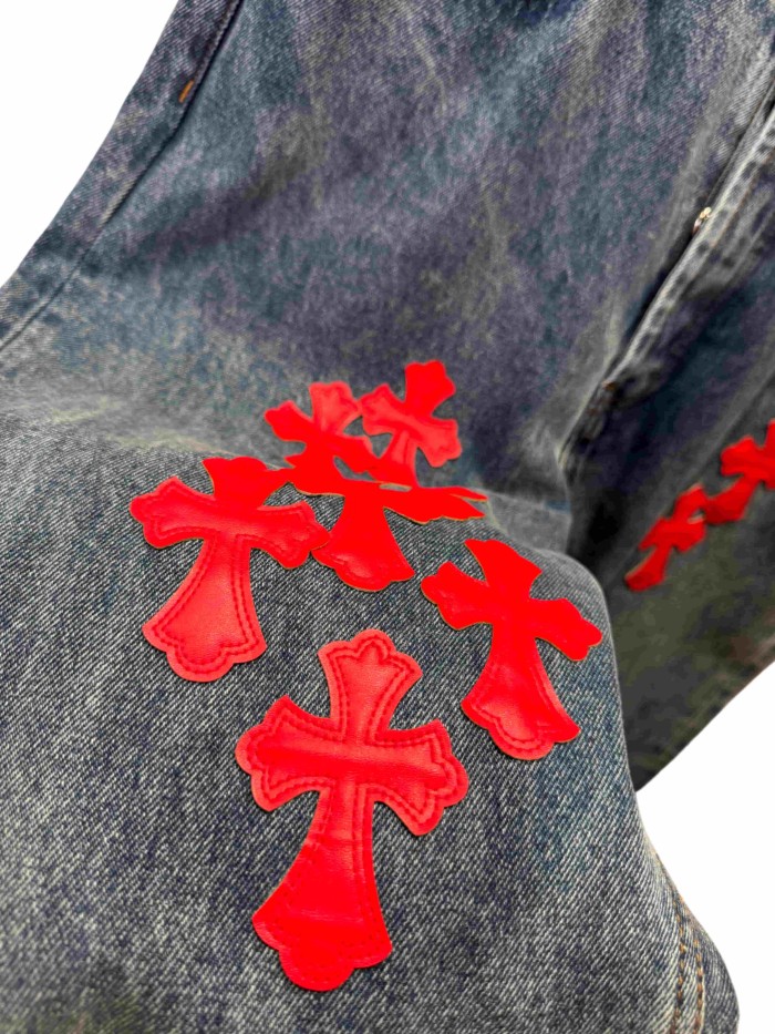 1:1 quality version  red cross leather appliqués washed jeans 28959518