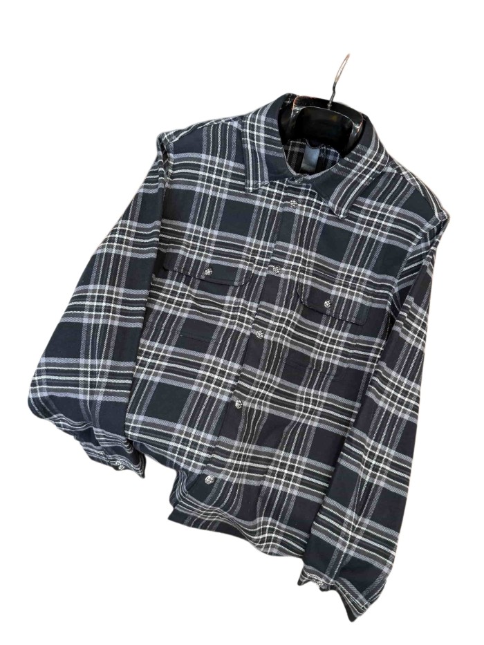 1:1 quality version classic black-white-gray check jacquard lapel long-sleeve shirt 28937201