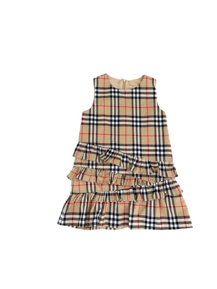 Khaki Vintage Check Kids A-Line Sleeveless Dress for Kids 29000405
