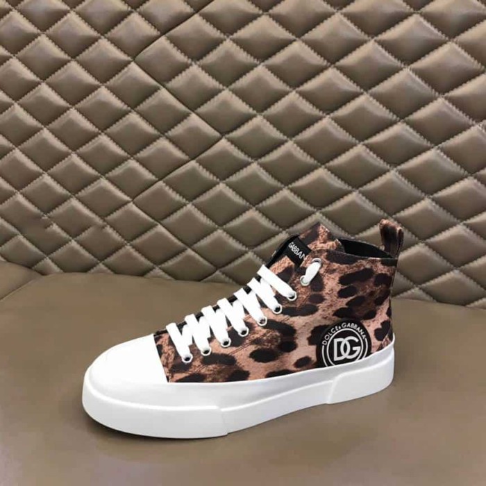 DOLCE AND  G@BB@N@ COTTON DRILL PORTOFINO LIGHT MID-TOP SNEAKERS WITH LEOPARD PRINT    DG110