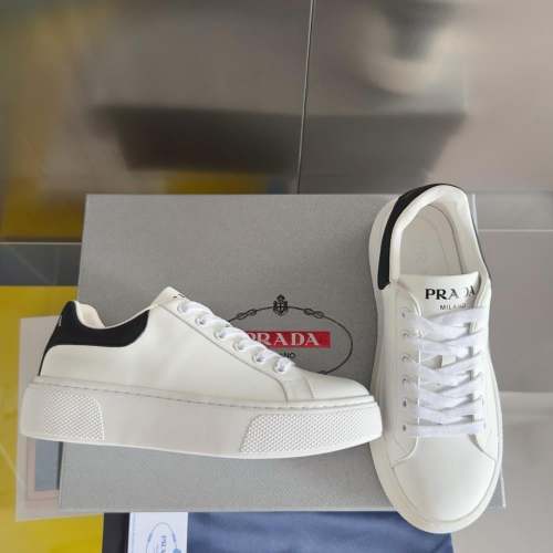 PR@DA@ MACRO RE-NYLON AND BRUSHED LEATHER SNEAKERS   PRD065